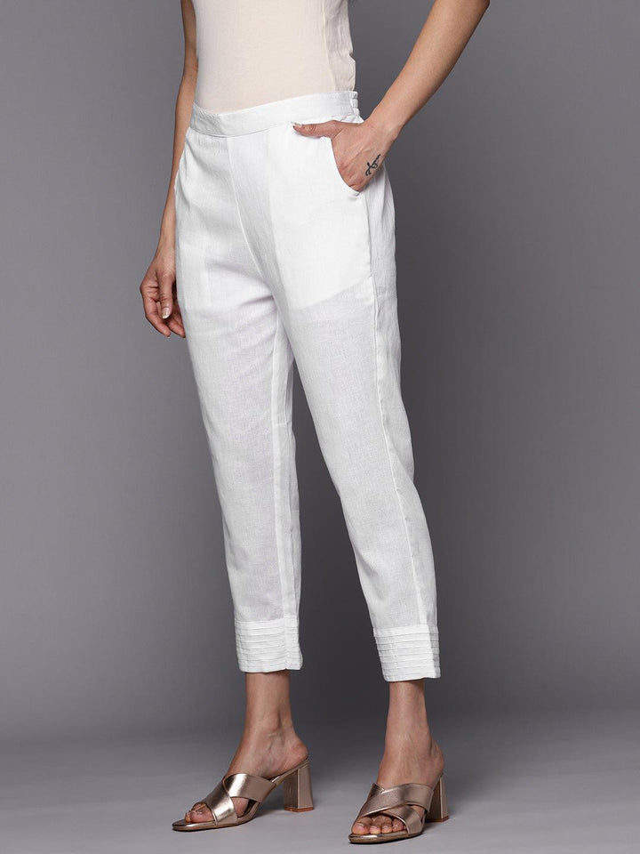 White Solid Cotton Trousers - ShopLibas