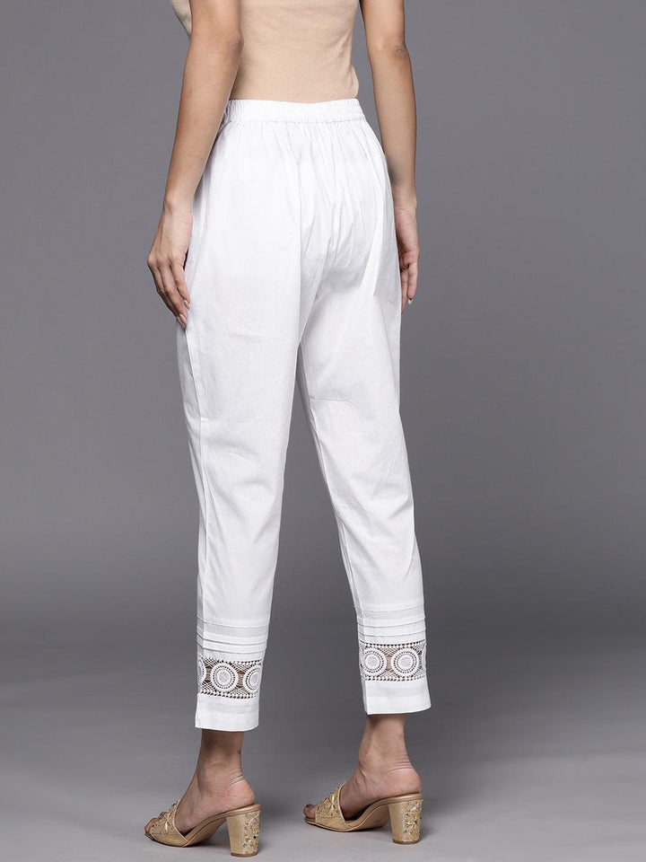 White Solid Cotton Trousers