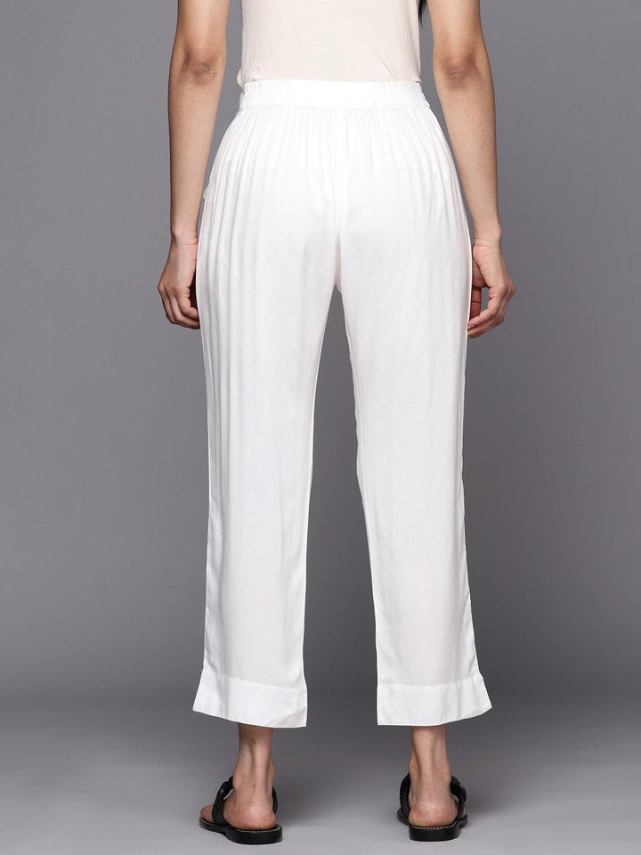 White Solid Viscose Rayon Trousers