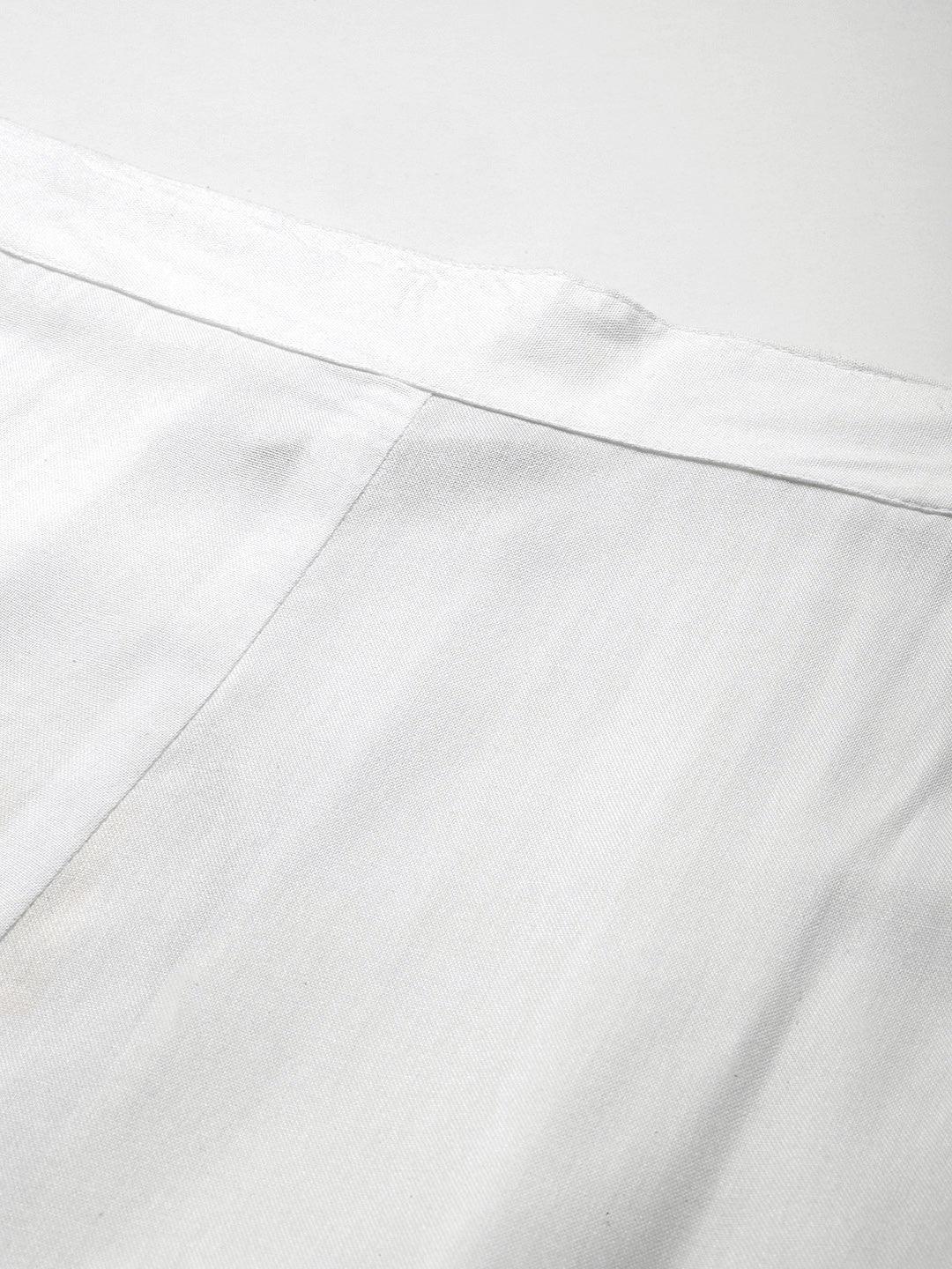 White Solid Viscose Rayon Trousers - ShopLibas 