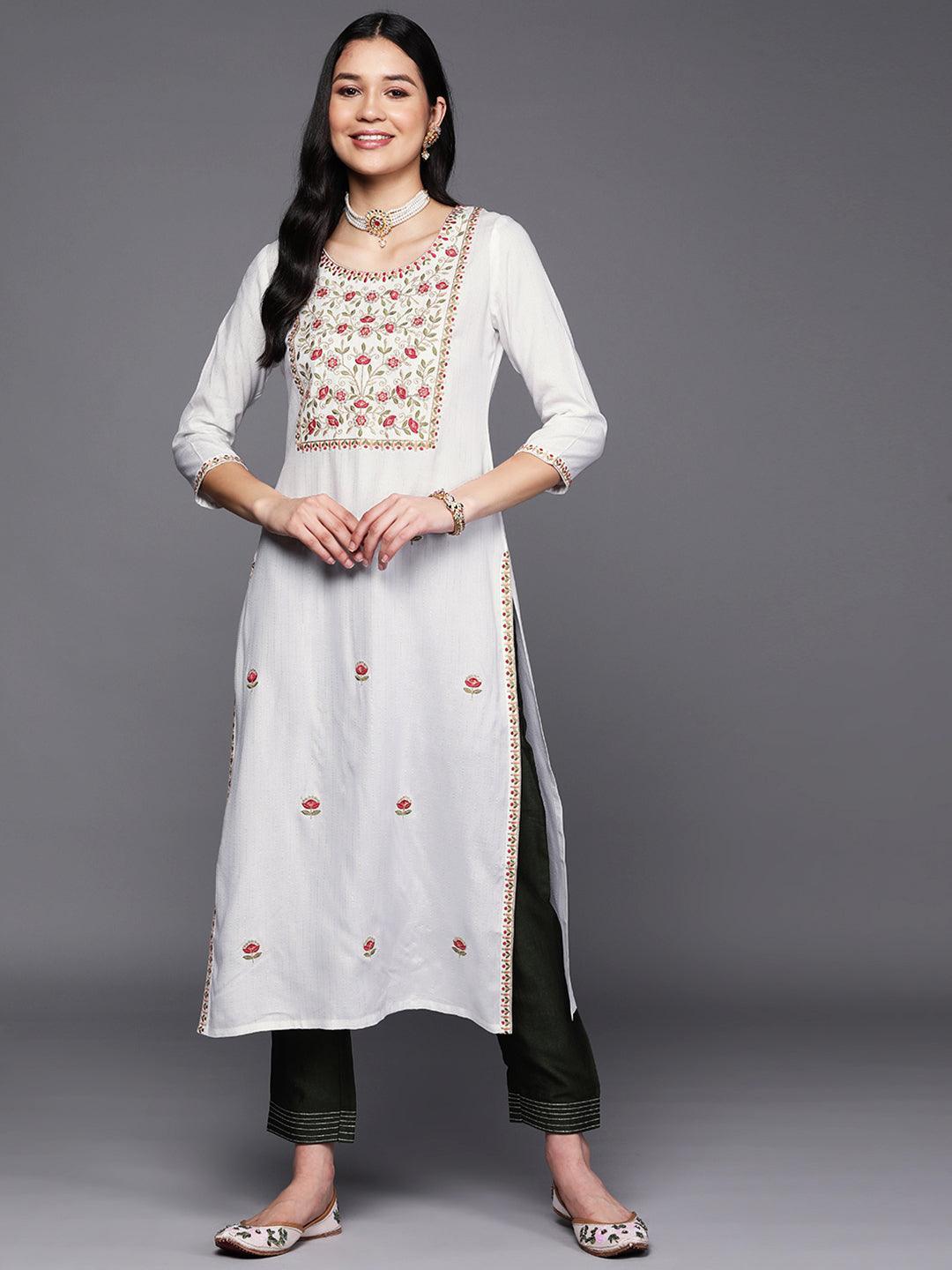 White Yoke Design Rayon Straight Kurta - ShopLibas