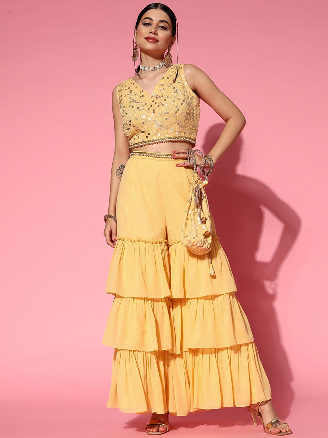 Yellow Embellished Georgette Co-Ords - ShopLibas