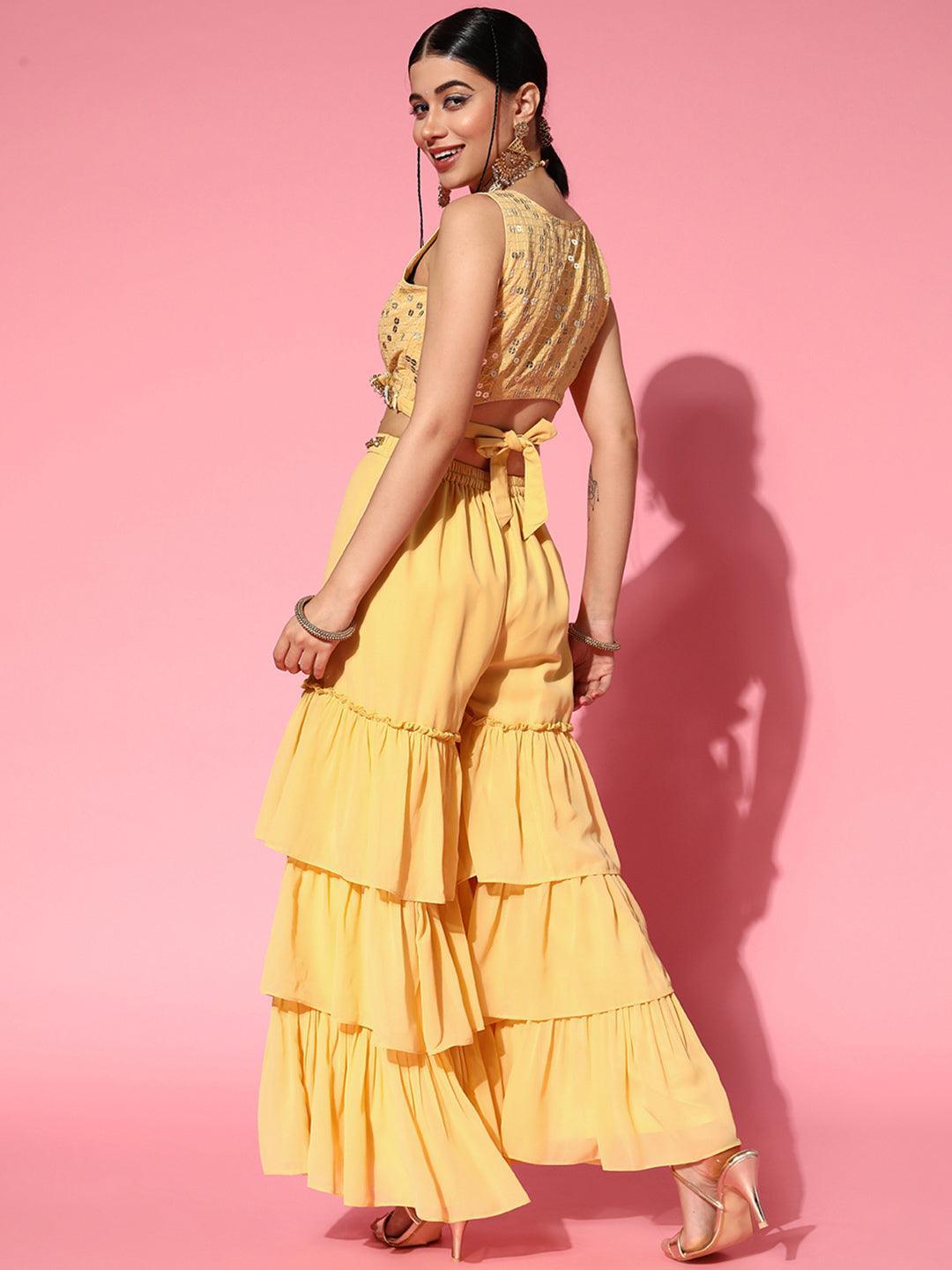 Yellow Embellished Georgette Co-Ords - ShopLibas