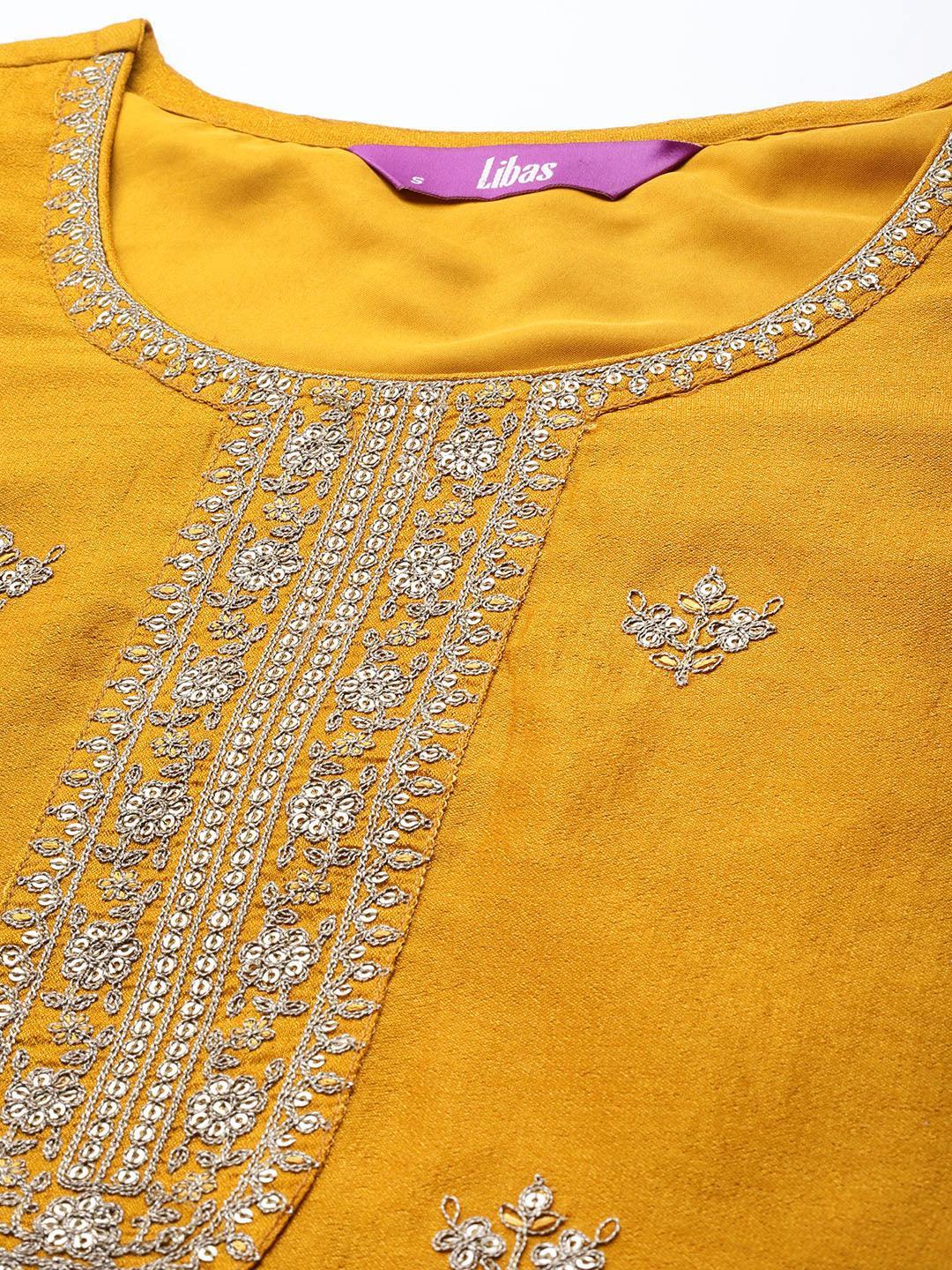 Yellow Embellished Silk Kurta - ShopLibas