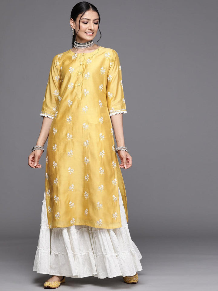 Yellow Embroidered Chanderi Silk Kurta - ShopLibas
