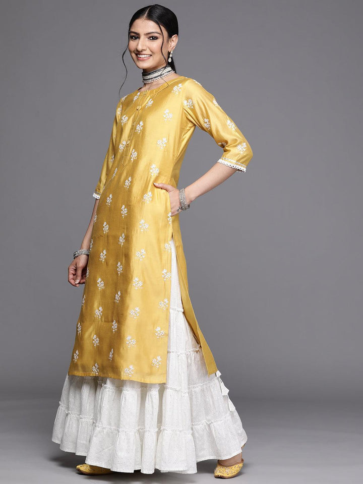 Yellow Embroidered Chanderi Silk Kurta - ShopLibas