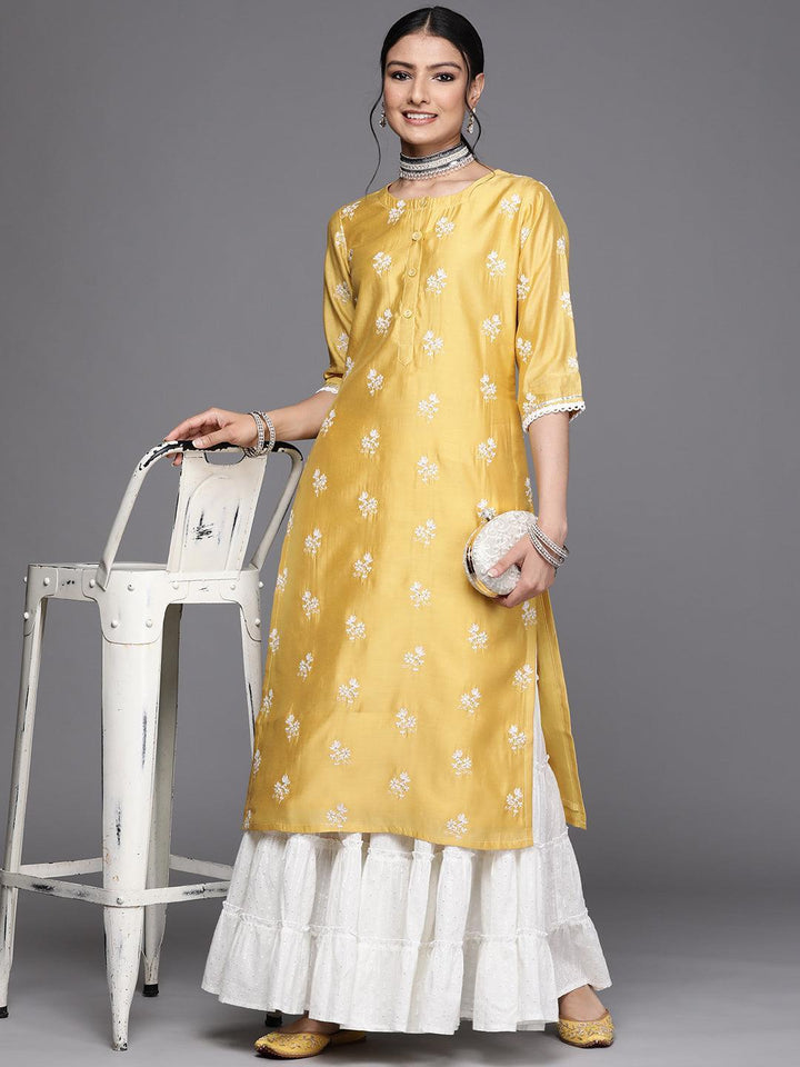 Yellow Embroidered Chanderi Silk Kurta - ShopLibas