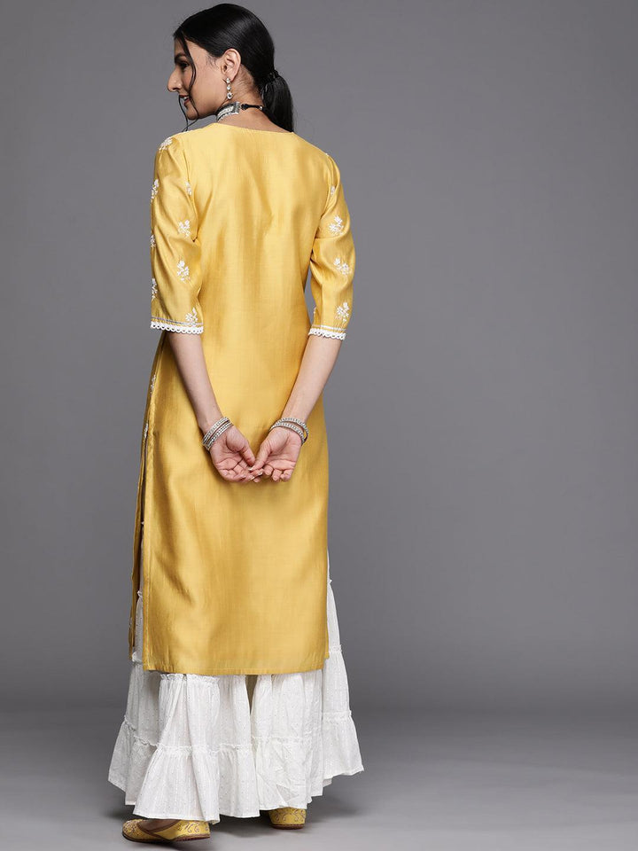 Yellow Embroidered Chanderi Silk Kurta - ShopLibas