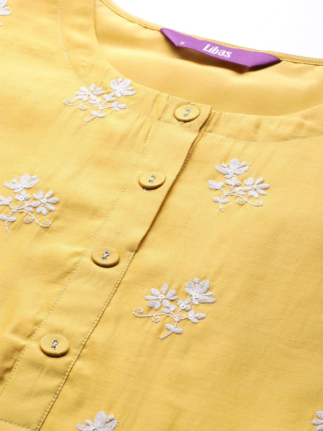 Yellow Embroidered Chanderi Silk Kurta - ShopLibas