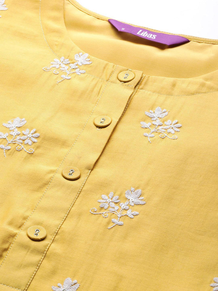 Yellow Embroidered Chanderi Silk Kurta - ShopLibas