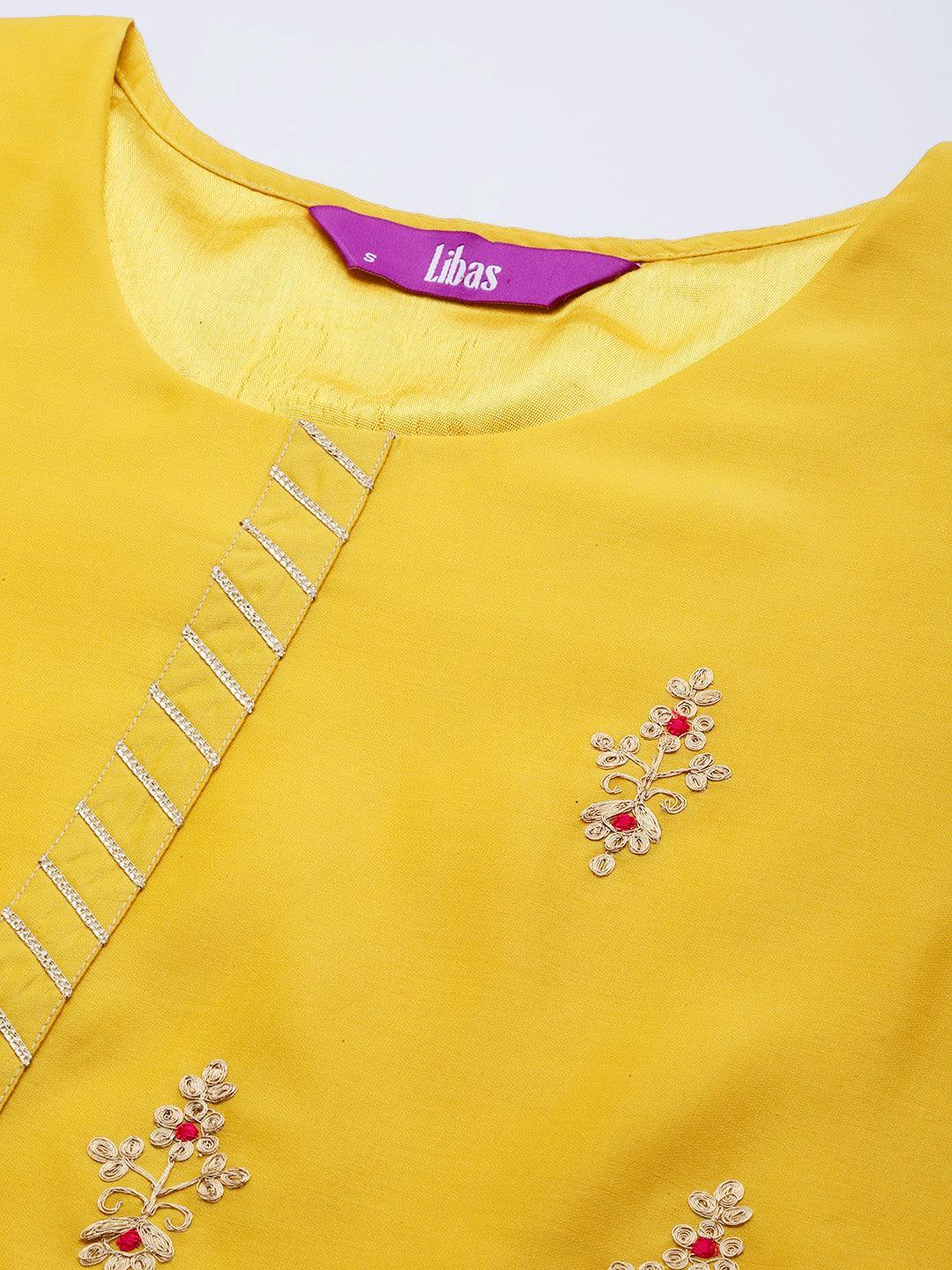 Yellow Embroidered Chanderi Silk Straight Suit Set - ShopLibas 