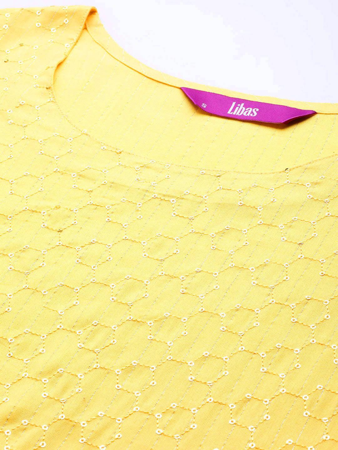 Yellow Embroidered Rayon Straight Kurta - ShopLibas 