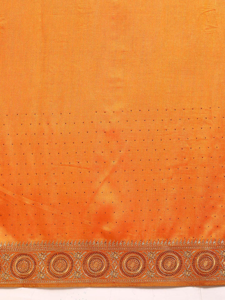 Yellow Embroidered Silk Blend Saree - Libas