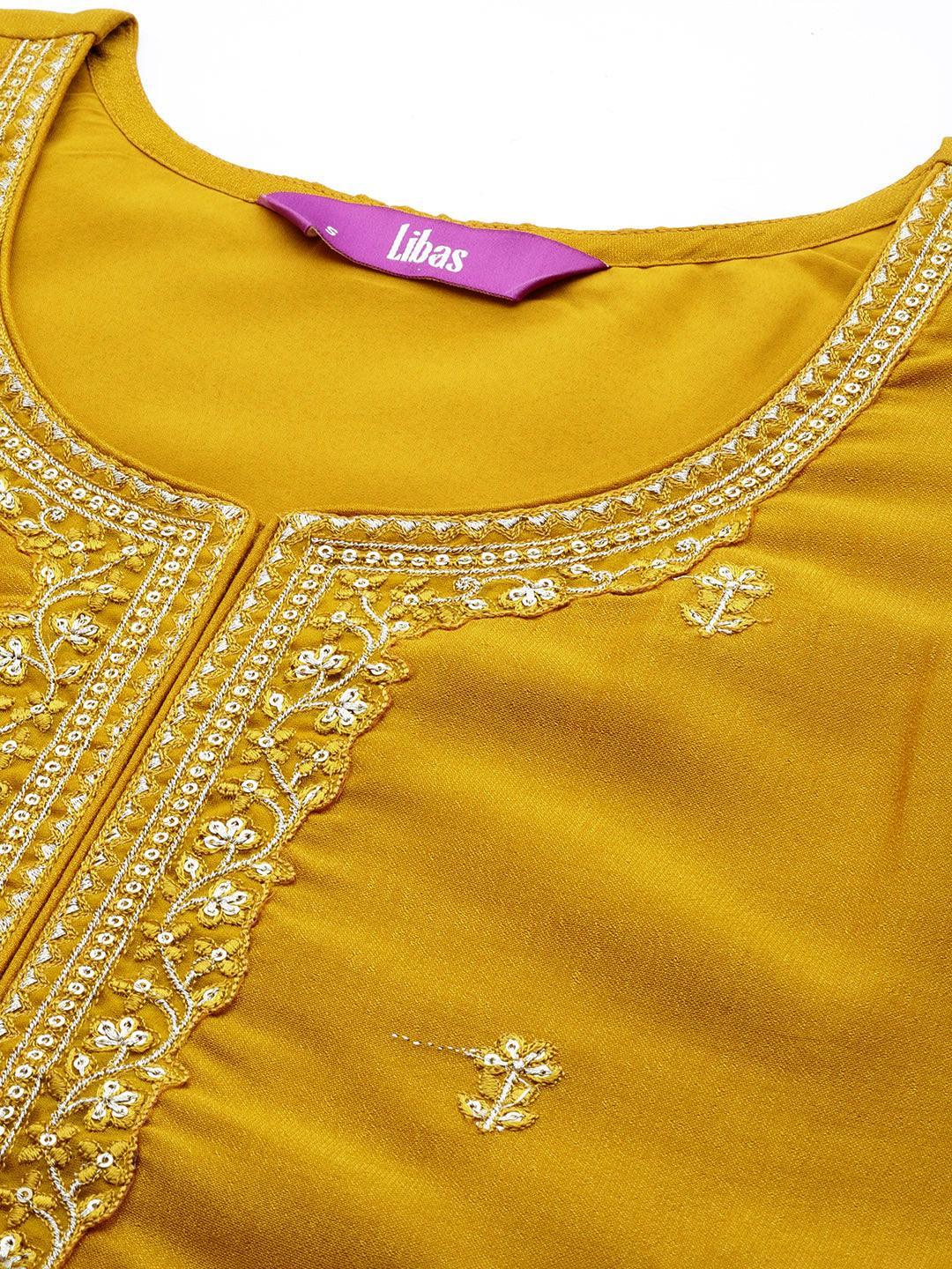 Yellow Embroidered Silk Straight Kurta - ShopLibas 