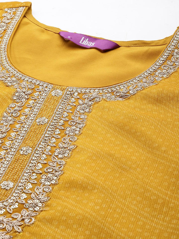Yellow Printed Chiffon Straight Suit Set With Trousers