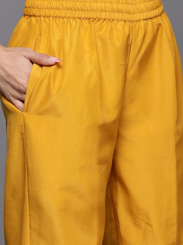 Yellow Printed Chiffon Straight Suit Set With Trousers