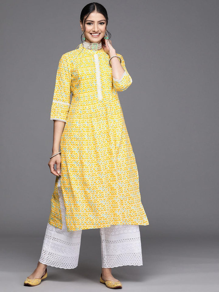 Yellow Printed Cotton Kurta - ShopLibas
