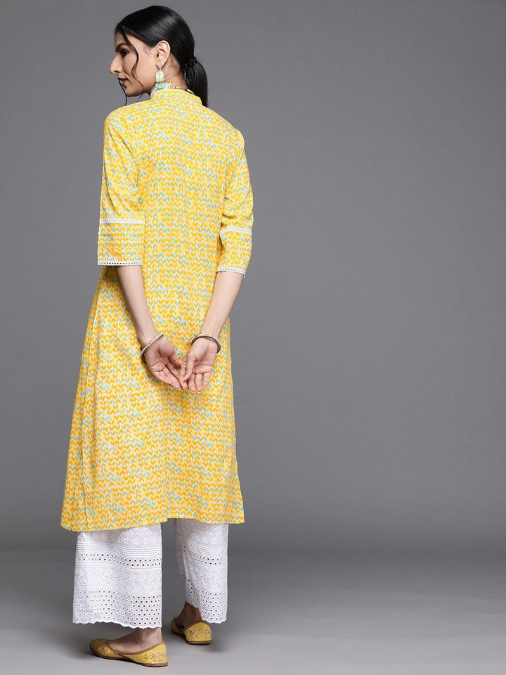 Yellow Printed Cotton Kurta - ShopLibas
