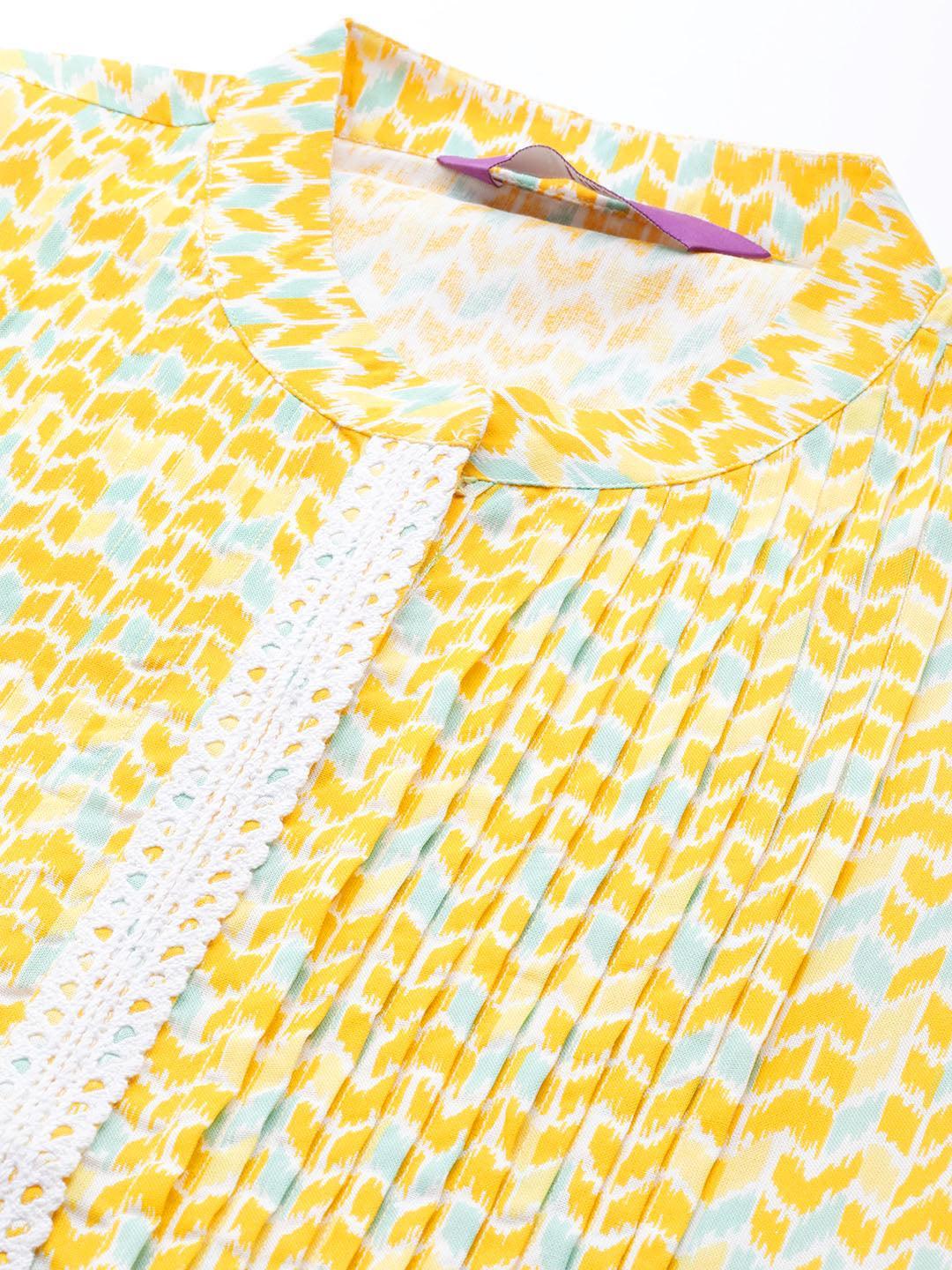 Yellow Printed Cotton Kurta - ShopLibas