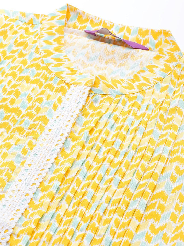 Yellow Printed Cotton Kurta - ShopLibas