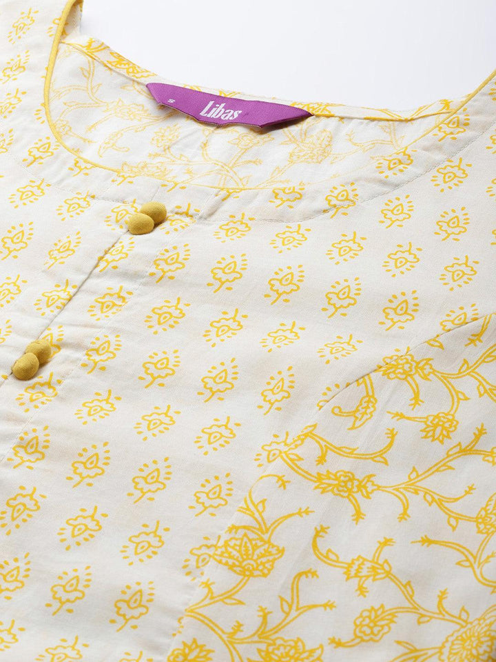 Yellow Printed Cotton Kurta - Libas