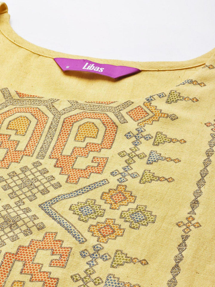Yellow Printed Cotton Kurta - ShopLibas