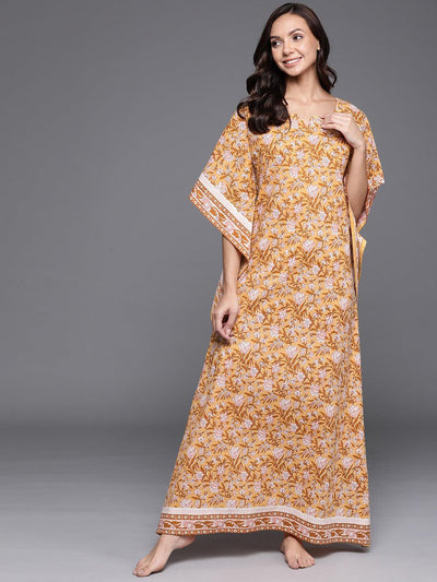 Yellow Printed Cotton Nightdress - ShopLibas