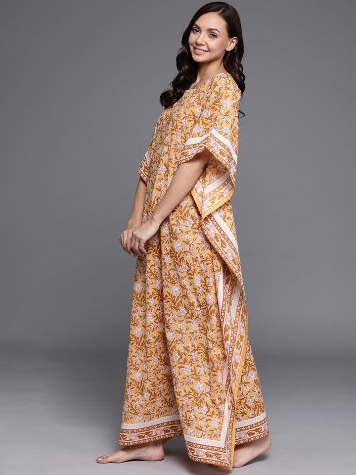 Yellow Printed Cotton Nightdress - ShopLibas