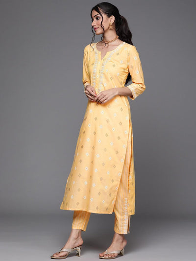 Yellow Printed Cotton Suit Set - ShopLibas