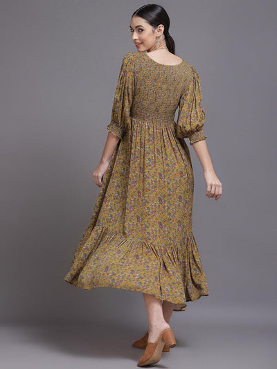 Yellow Printed Georgette Dress - ShopLibas