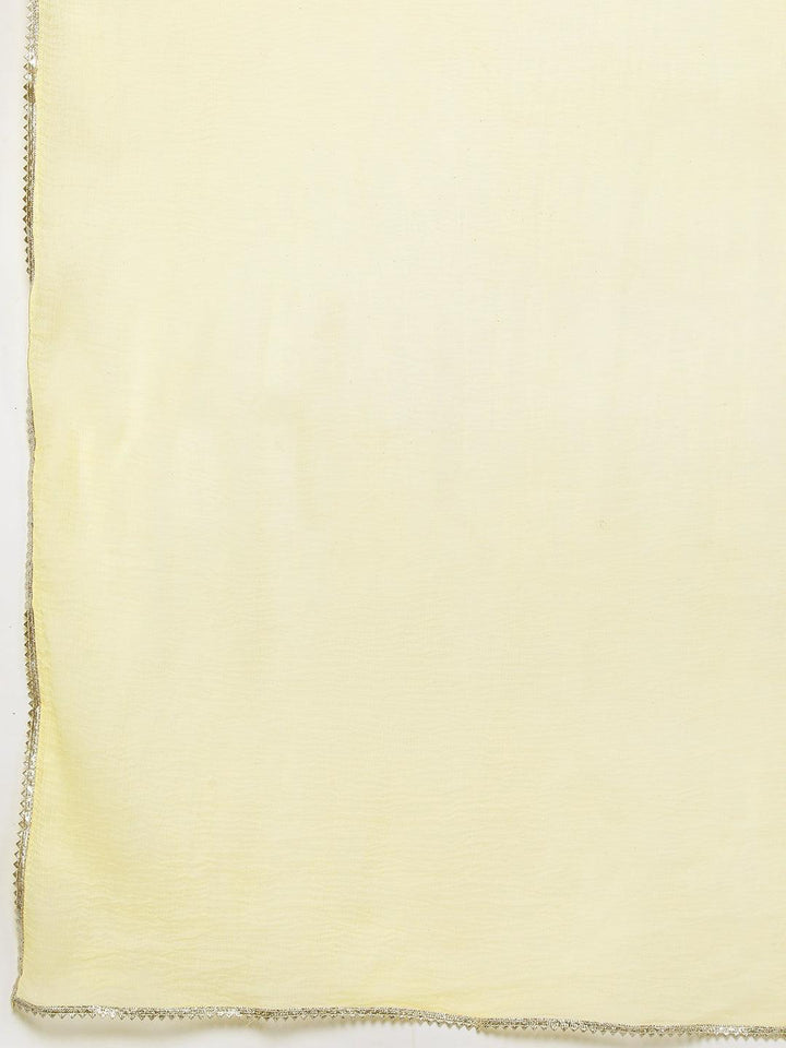 Yellow Printed Silk Blend Straight Kurta With Trousers & Dupatta