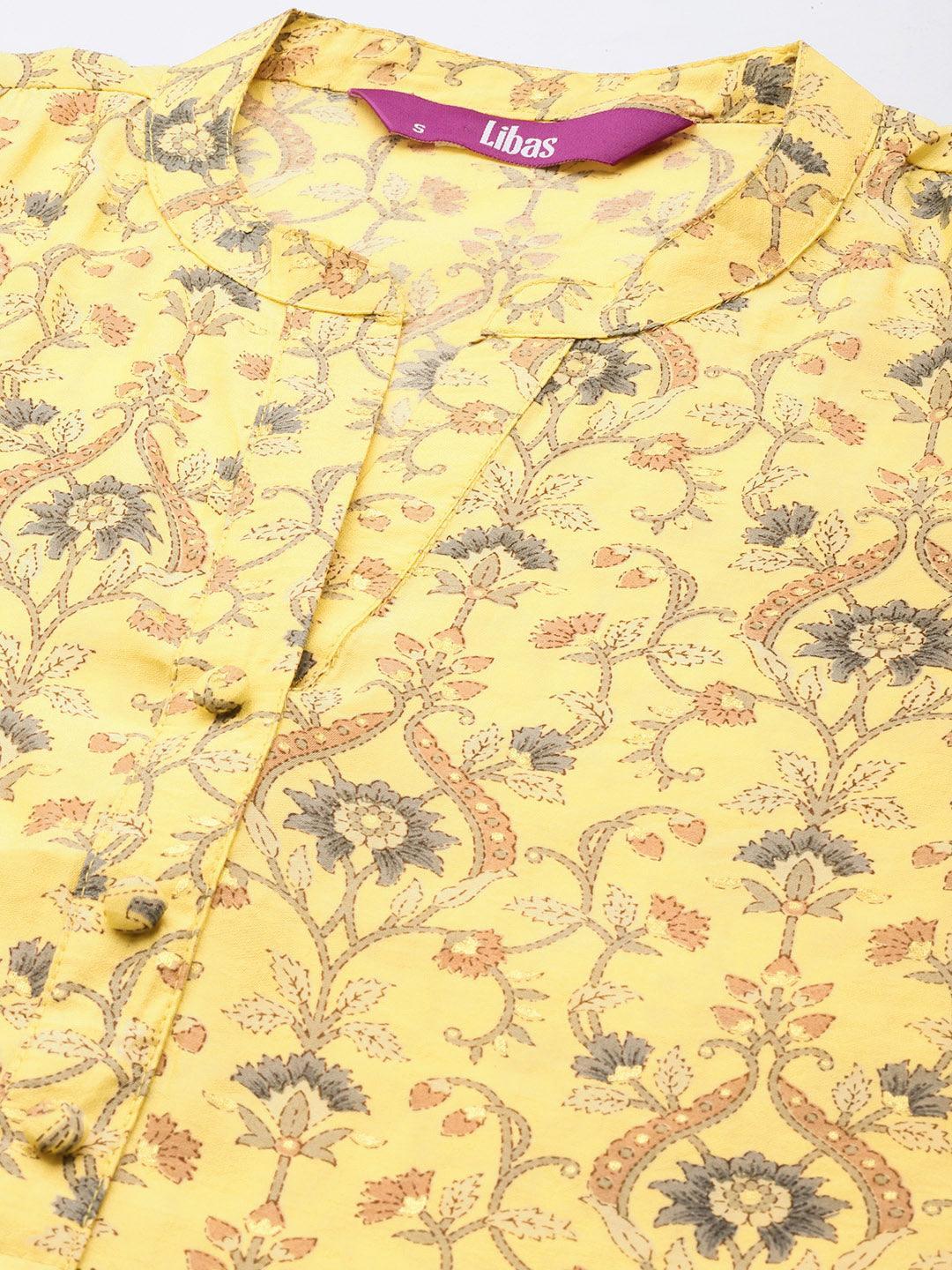 Yellow Printed Silk Blend Straight Kurta Set With Trousers - ShopLibas 