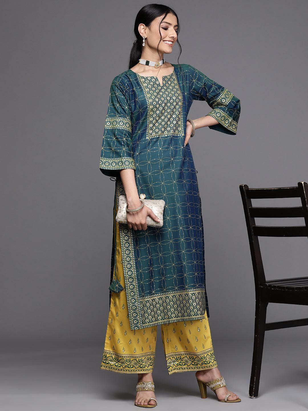 Yellow Printed Silk Palazzos - ShopLibas 