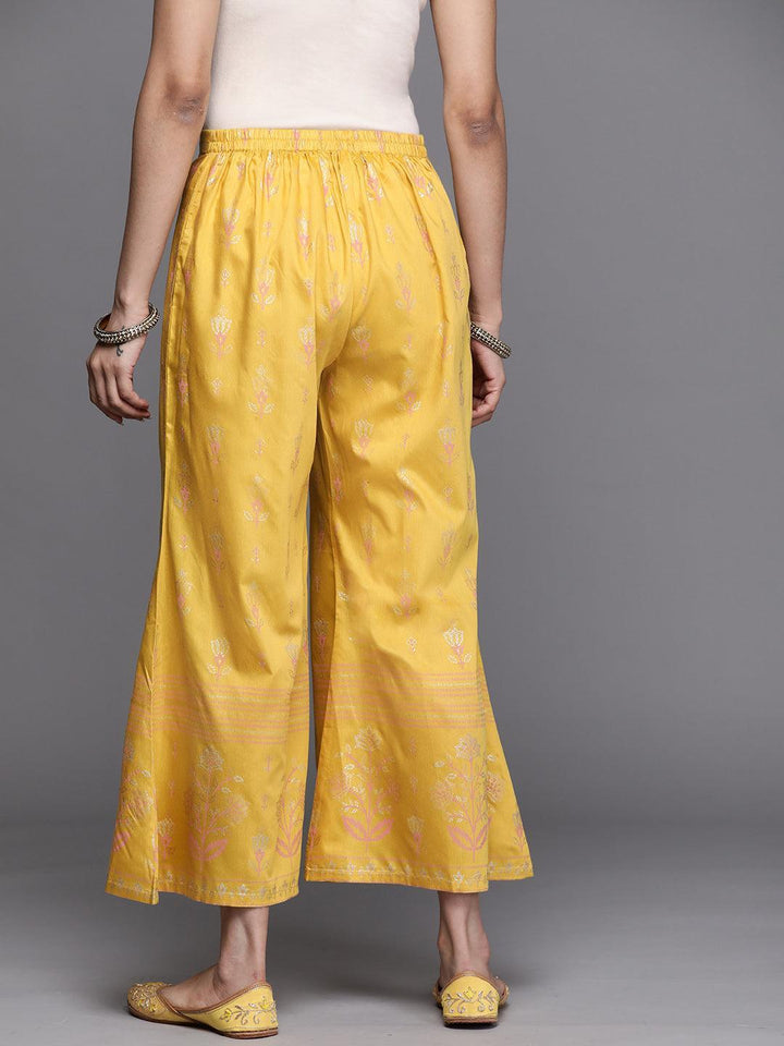 Yellow Printed Silk Palazzos - ShopLibas
