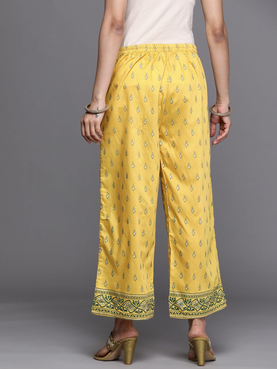 Yellow Printed Silk Palazzos - ShopLibas 