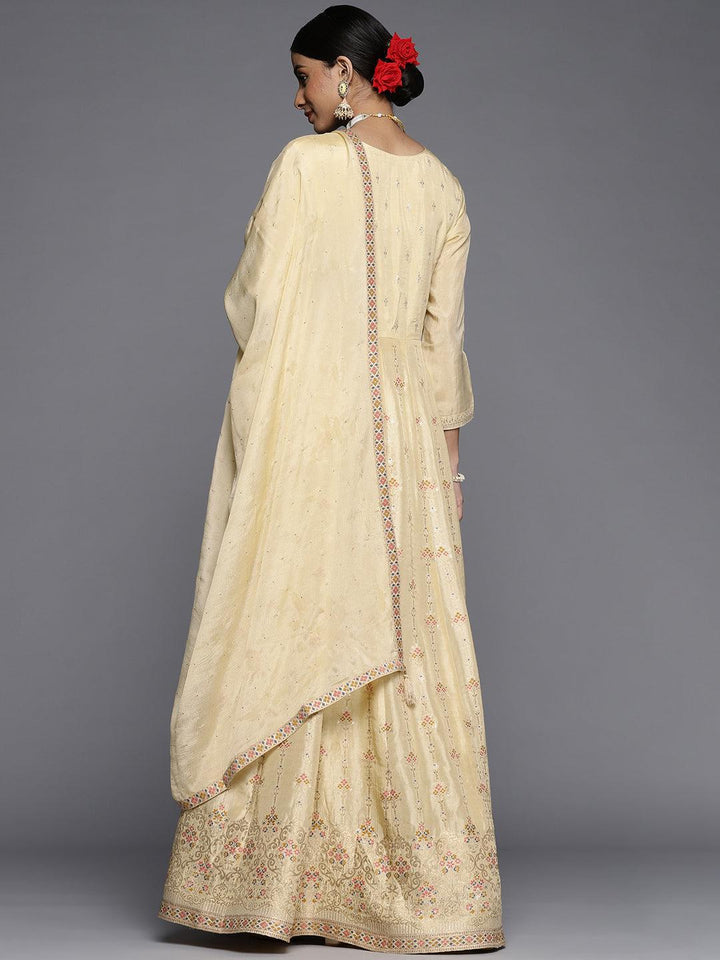 Yellow Self Design Silk Anarkali Suit Set - ShopLibas