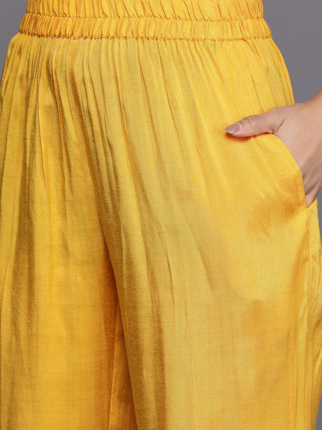 Yellow Self Design Silk Blend Straight Suit Set - ShopLibas 