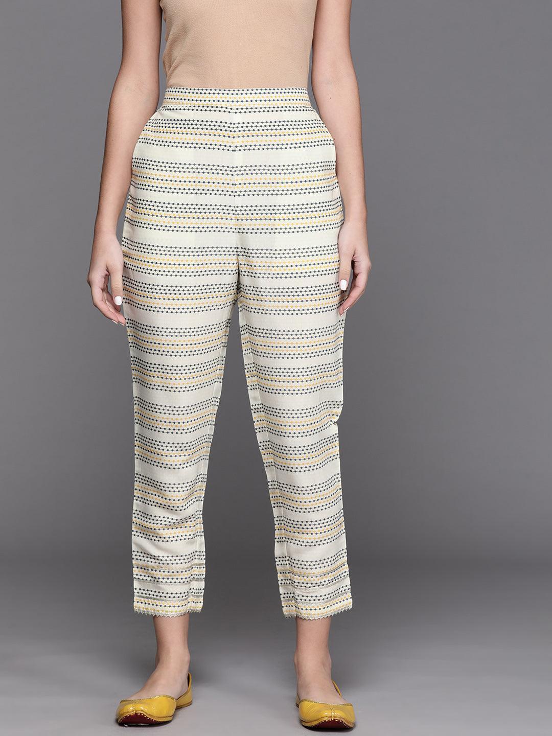 Yellow Striped Silk Trousers - ShopLibas