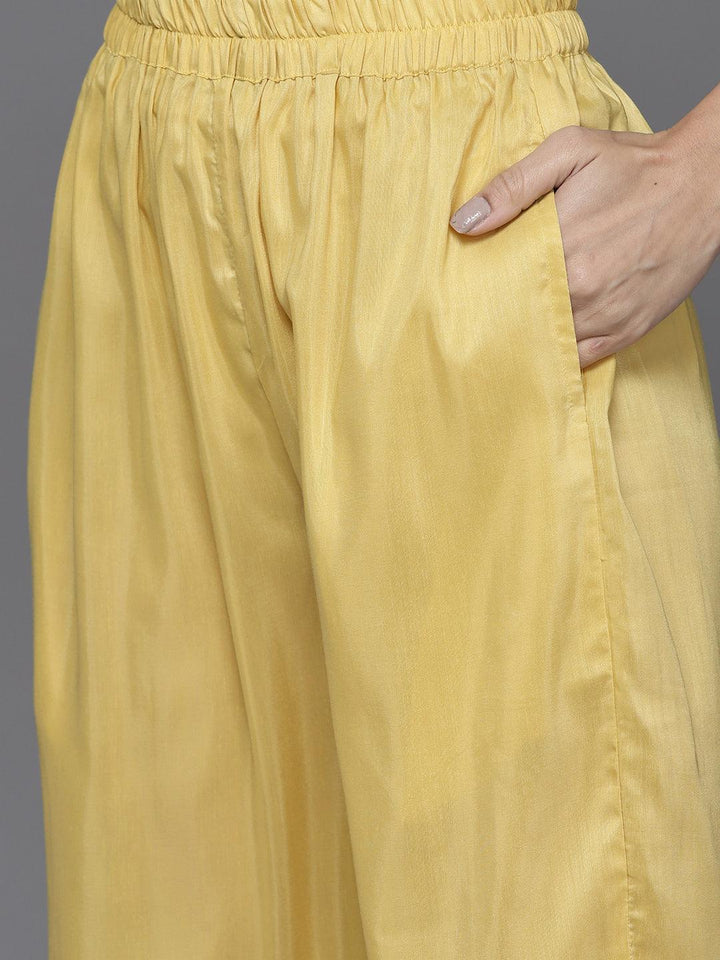 Yellow Woven Design Silk Blend Straight Suit Set - ShopLibas