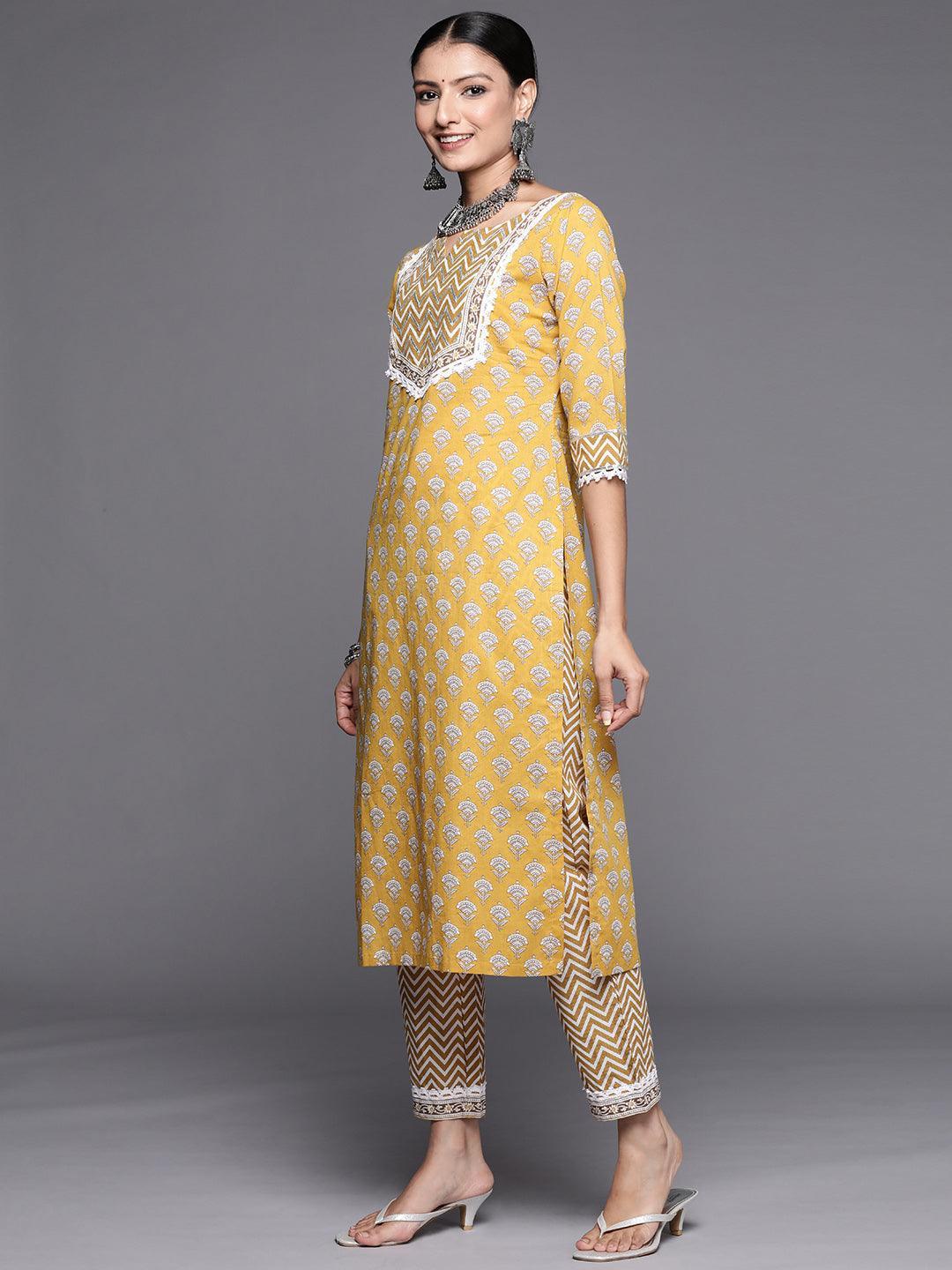 Yellow Yoke Design Cotton Straight Suit Set - ShopLibas 