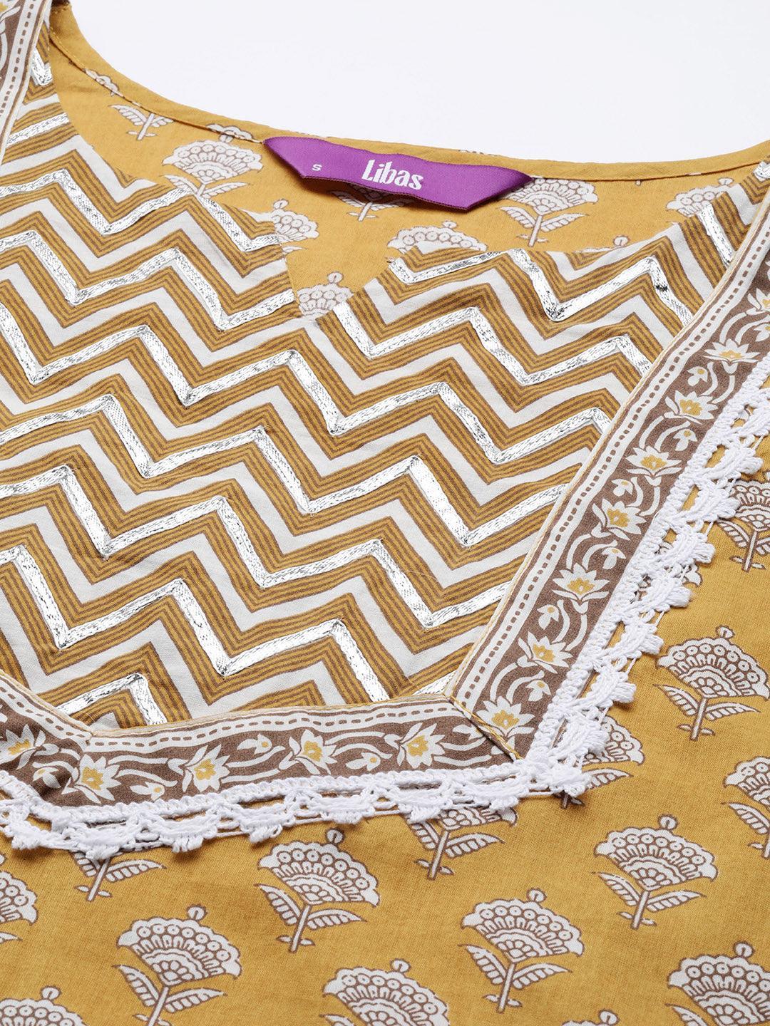 Yellow Yoke Design Cotton Straight Suit Set - ShopLibas 