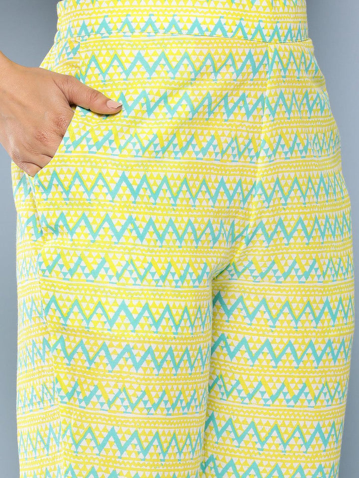 Yellow Yoke Design Cotton Straight Kurta With Trousers & Dupatta